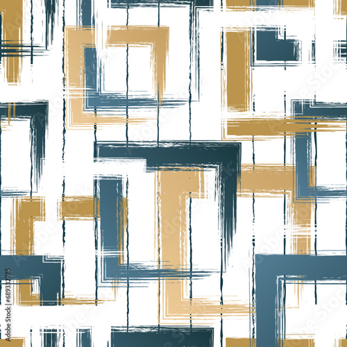 Abstract geometric seamless pattern. Repeating geometry line background for design prints. Repeated brush strokes shapes. Watercolor texture. Repeat whimsical Intersection lines. Vector illustration
