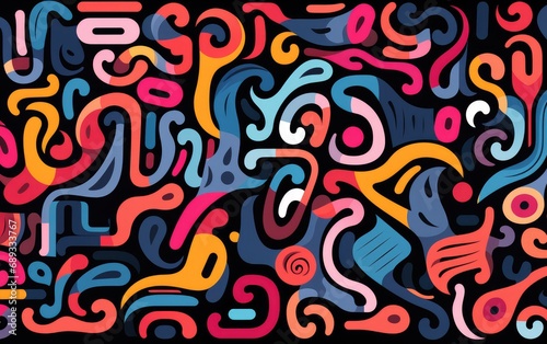Seamless pattern with colorful musical notes on black background. Vector illustration