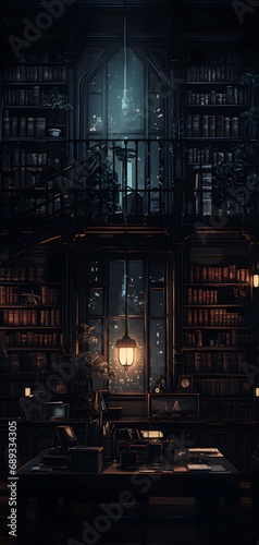 Dark Academia aesthetic collage, dim green black moon landscape, gothic architecture Vintage study room with classic books, quills, and dark wood, Romanticizing life wallpaper background