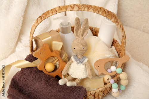 Gift basket for baby on sof...