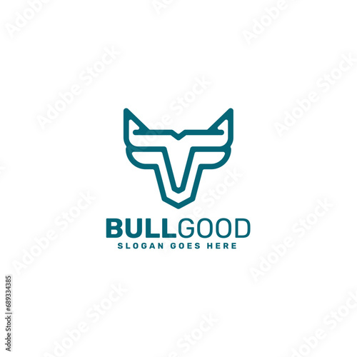 Vector Logo Illustration Strong Bull Line Art Style