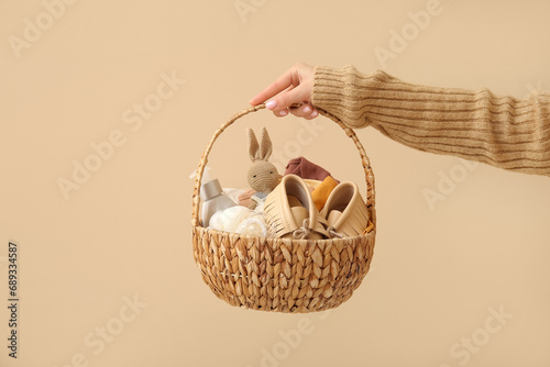 Woman with gift basket for ...