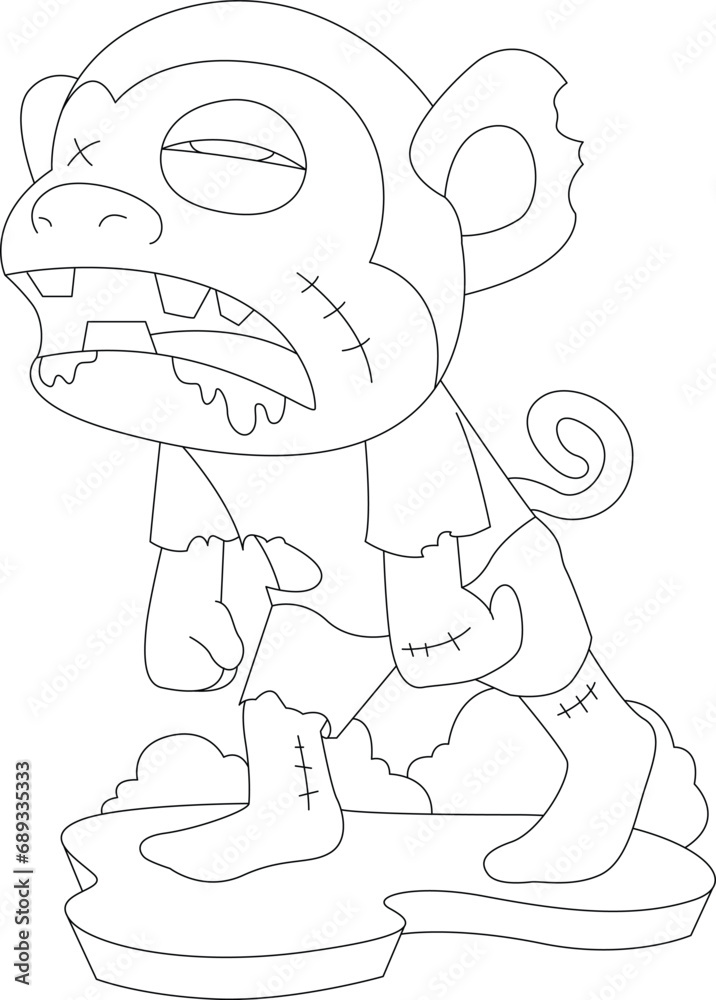 Fototapeta premium Monkey Halloween Zombie Animal Vector Graphic Art Illustration