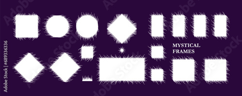 Mystical banners with blurry rays. Set of frames, speech bubbles and templates for design. Vector