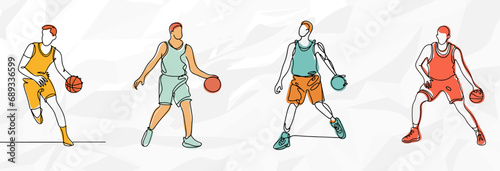 Basketball-Fever: Lineart Vektorgrafik-Bundle von Basketballspielern in bunten Outfits