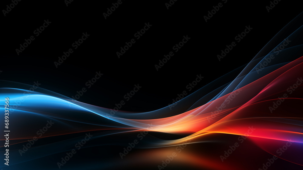 stromlinenförmige verlaufende abstrakte Licht Wellen in den Farben blau, cyan, rot und orange auf schwarzem Hintergrund. Querformat 16:9. Generative Ai stromlinenförmige verlaufende abstrakte Licht Wellen in den Farben blau, cyan, rot und orange auf schwarzem Hintergrund. Querformat 16:9. Generative Ai