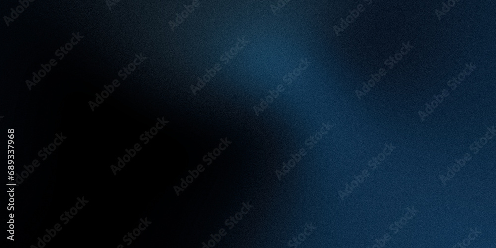 Blue azure dark cold wide background. Blurred pattern with noise effect. Grainy website banner desktop template digital gradient. Nostalgia vintage style Christmas New Year Valentine Halloween Easter