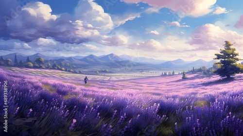 A field of blooming lavender, with each individual flower captured in exquisite detail.