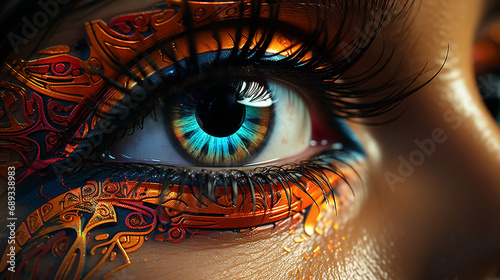 Closeup view of human colorful eyes.