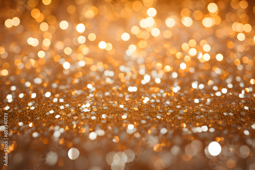 Sparkling bokeh background close up sequins gold glitter christmas