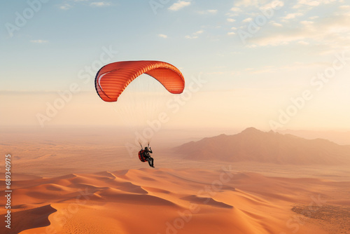 paragliding in the sunset, paraglider in the sunset, paraglider in the sky, paraglider in the mountains, paragliding in the mountains, Paraglider soaring above rugged mountain landscapes 