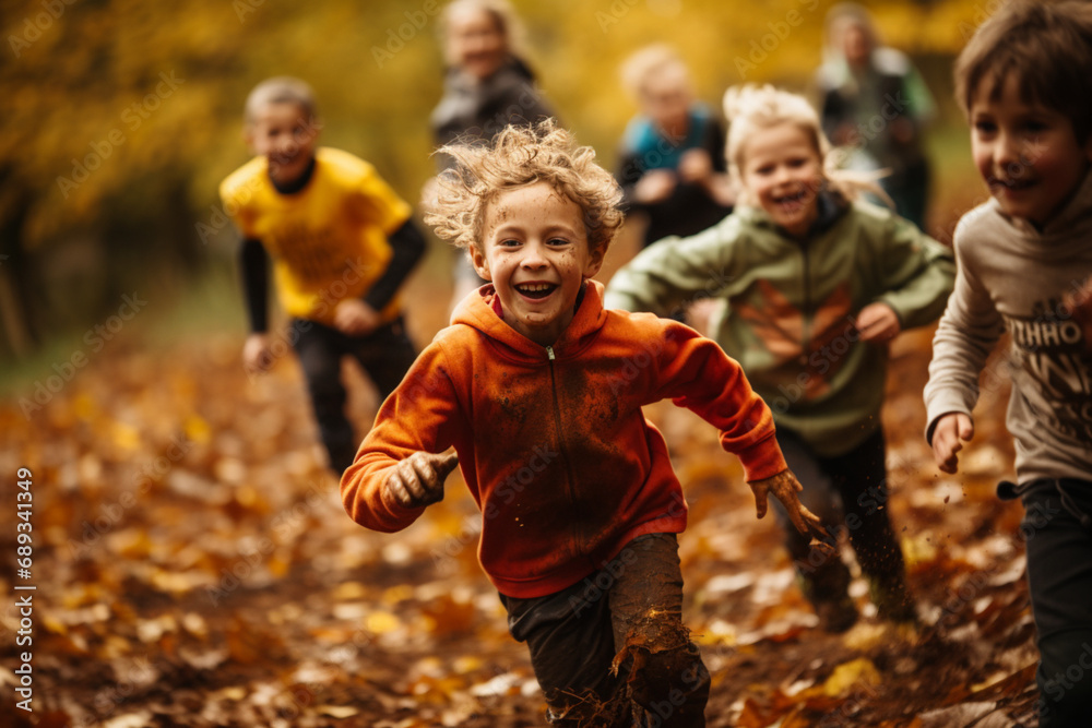 children in the forest, children in the woods, Group of happy joyful school kids with backpacks running with outstretched arms in forest on sunny spring day, excited children scouts boys and girls hav children in the forest, children in the woods, Group of happy joyful school kids with backpacks running with outstretched arms in forest on sunny spring day, excited children scouts boys and girls hav