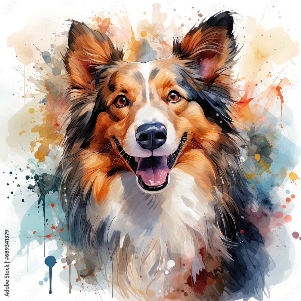watercolor Sheltie clipart, Generative Ai watercolor Sheltie clipart, Generative Ai