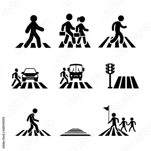 Icon set.Cross the street. Crossing signs. Illustrations vector.