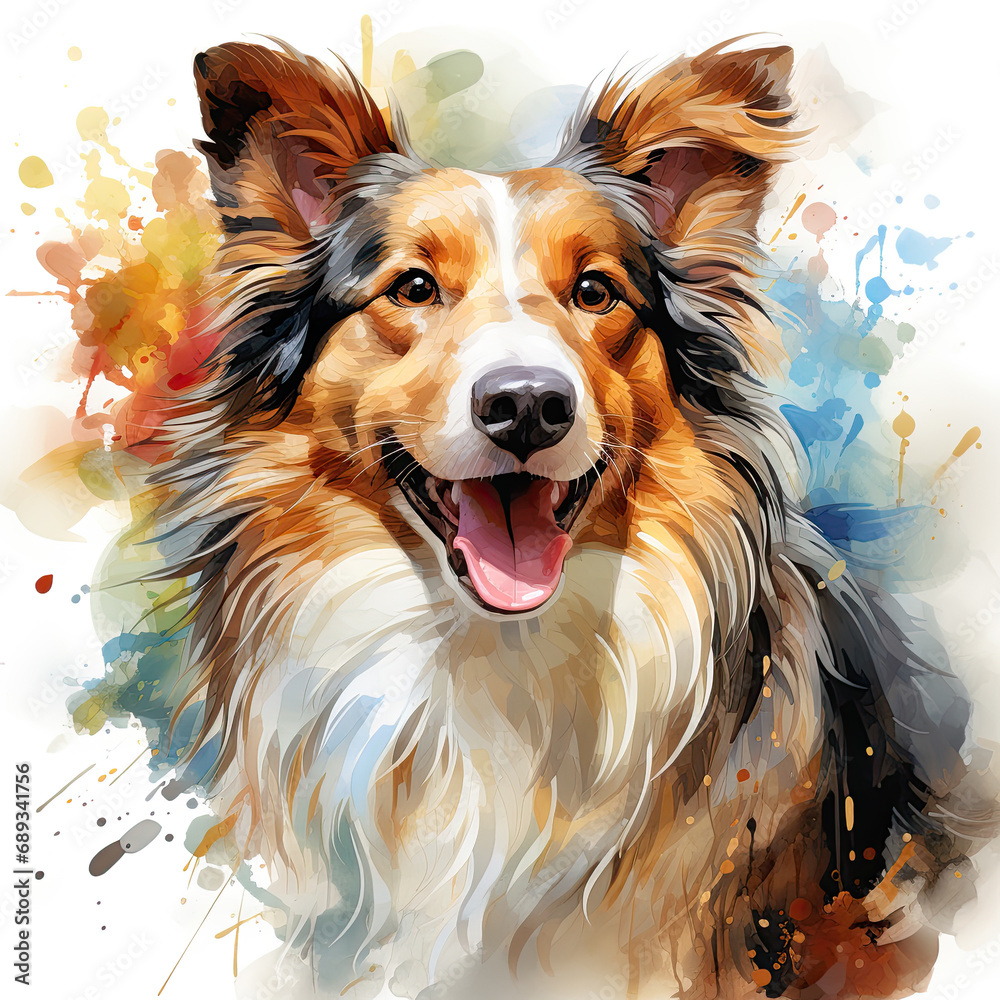 watercolor Sheltie clipart, Generative Ai watercolor Sheltie clipart, Generative Ai