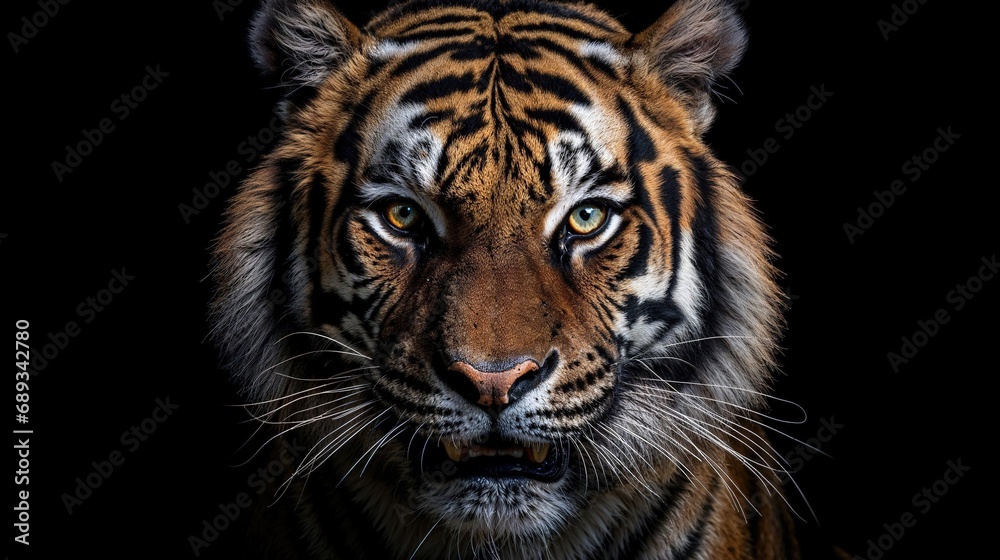 portrait of a tiger on black background
