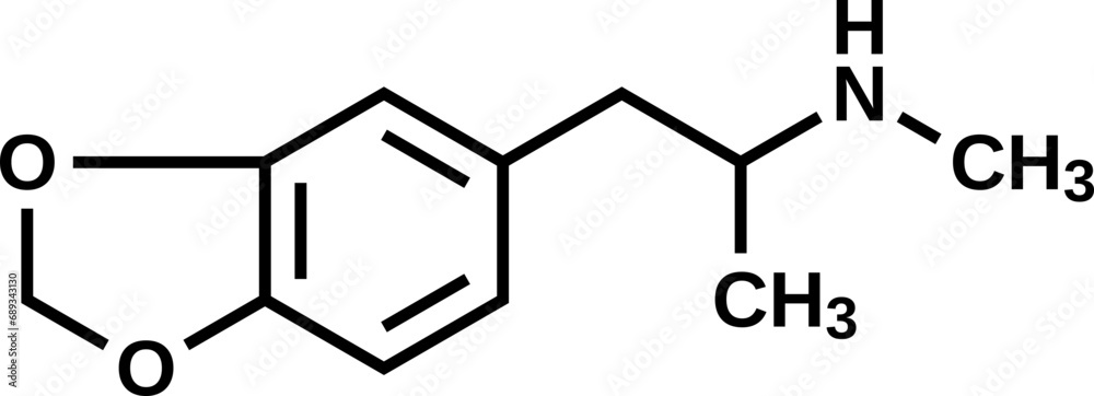 Midomafetamine structural formula, MDMA vector illustration Midomafetamine structural formula, MDMA vector illustration