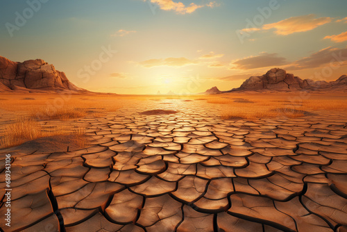 cracked land on hot sunny weather, earth, cracked earth background, cracked earth texture, Panorama of cracked brown soil, barren wasteland surface natural background with deep focus
 photo