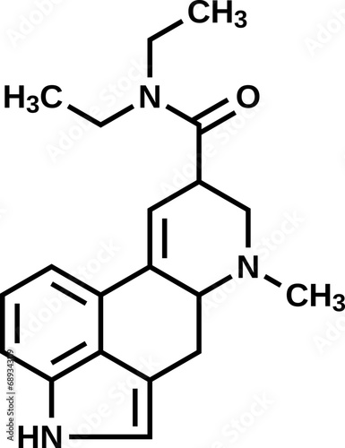 Lysergide structural formula, lysergic acid diethylamide vector illustration  photo