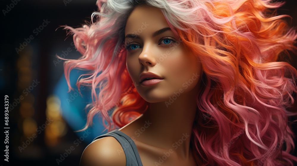 Woman in colorful hair. Woman in colorful hair.