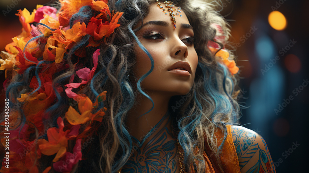Woman in colorful hair. Woman in colorful hair.
