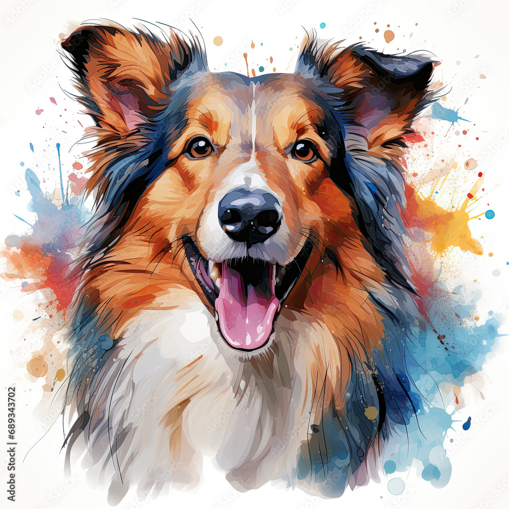 watercolor Sheltie clipart, Generative Ai watercolor Sheltie clipart, Generative Ai
