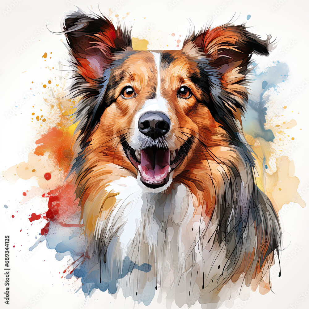 watercolor Sheltie clipart, Generative Ai watercolor Sheltie clipart, Generative Ai