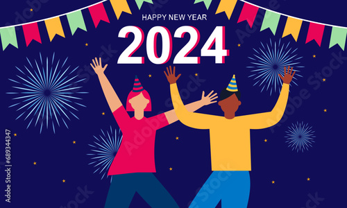 Happy new year 2024 celebration illustration