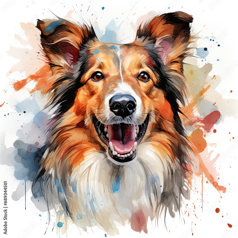 watercolor Sheltie clipart, Generative Ai watercolor Sheltie clipart, Generative Ai
