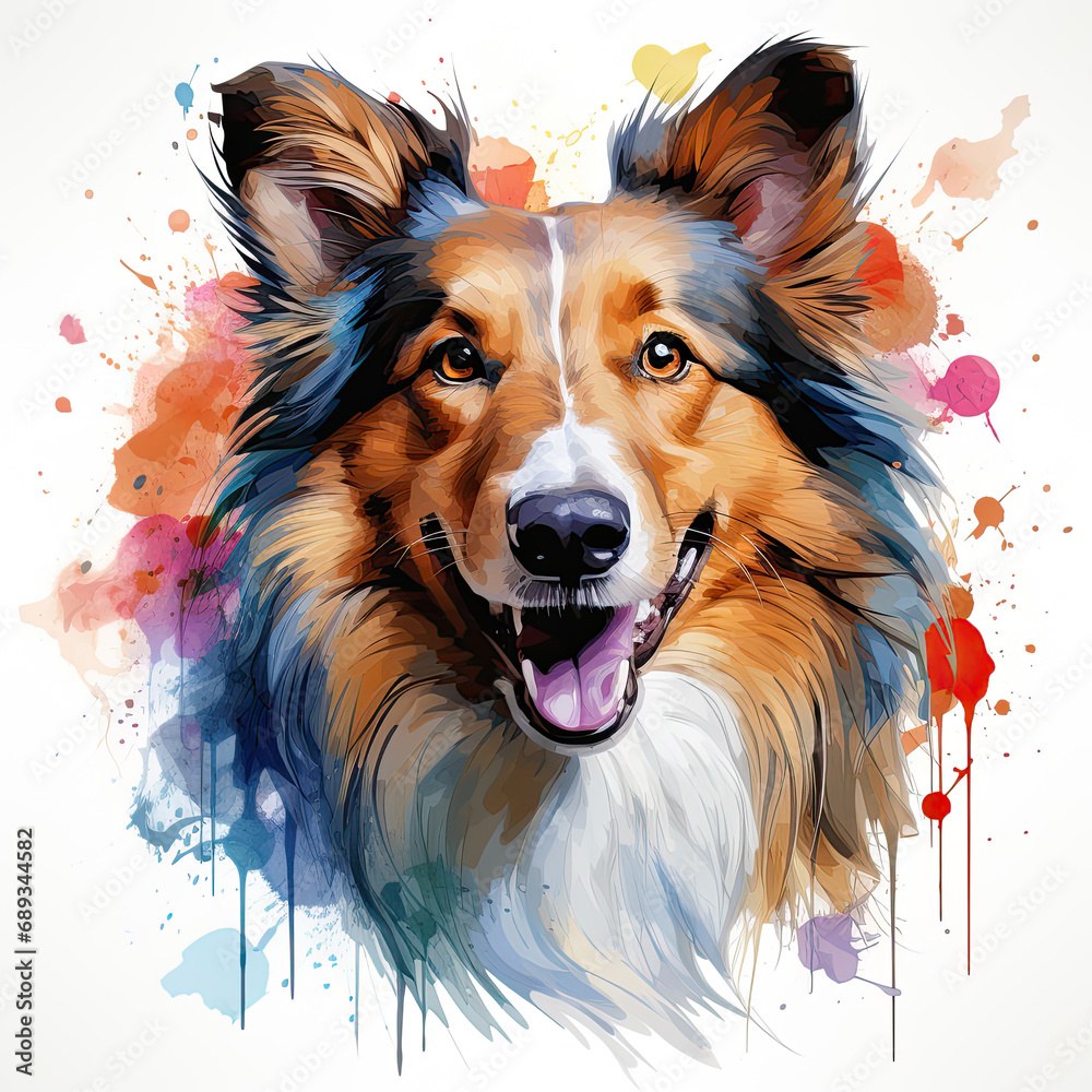 watercolor Sheltie clipart, Generative Ai watercolor Sheltie clipart, Generative Ai