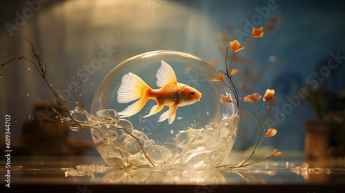 An image of a goldfish in an aquarium. photo