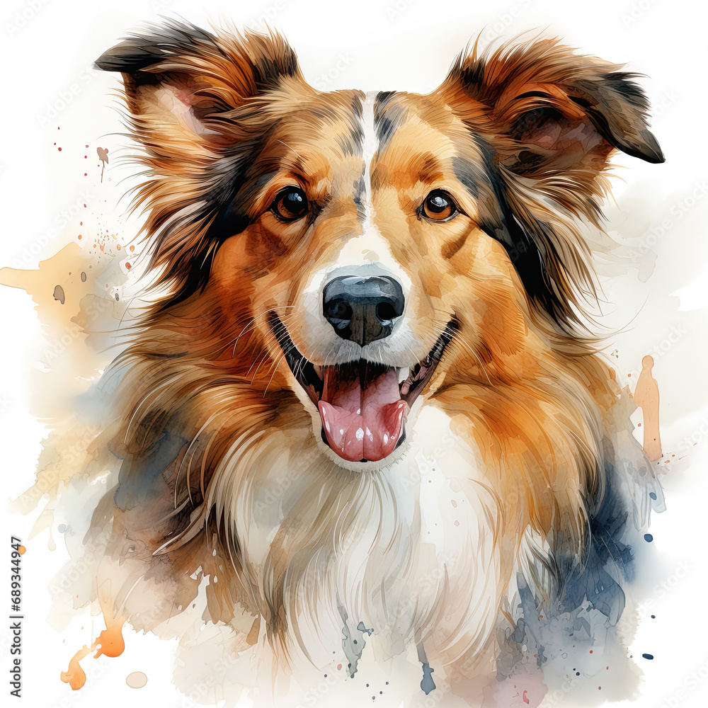 watercolor Sheltie clipart, Generative Ai