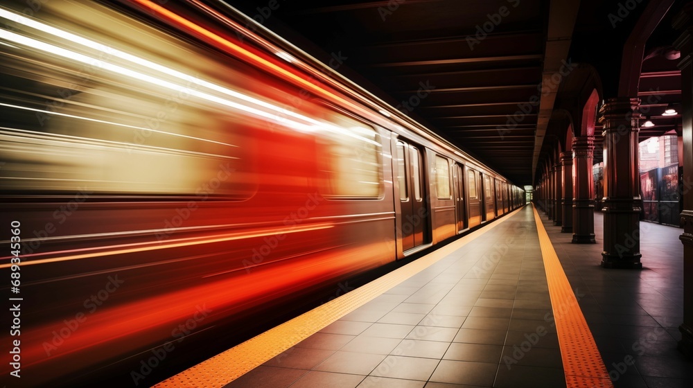 Blurred background of a subway underground tunnel.