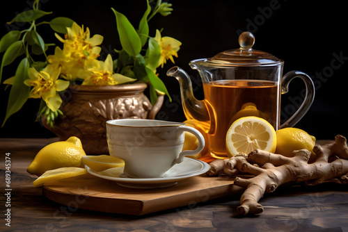 Ginger lemon tea, product photo of tea, tea time, ginger lemon tea ceremony, tea herbs, tea spices
