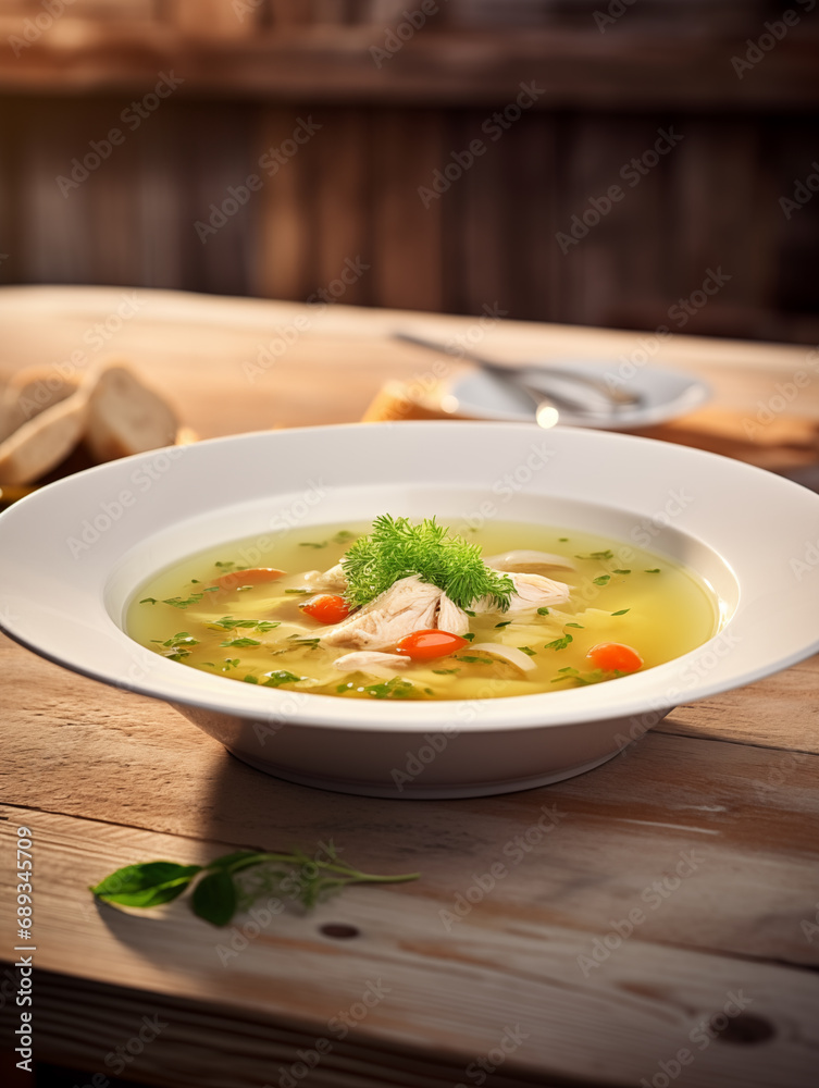 Chicken soup on a plate 