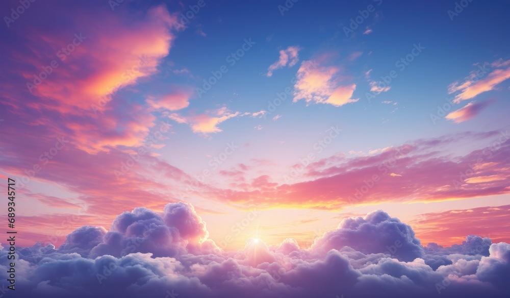 an image of the blue sky with a colorful cloud filled sky,