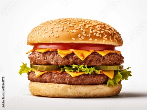 a large hamburger is shown with cheese and lettuce