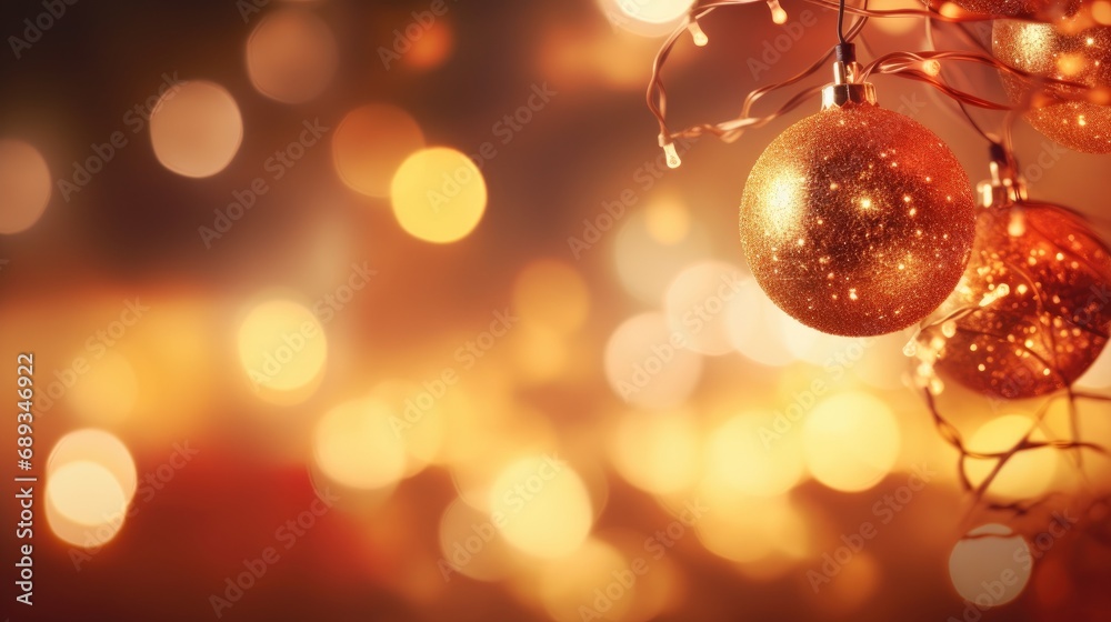 Christmas balls on a festive bokeh background with copyspace Christmas balls on a festive bokeh background with copyspace