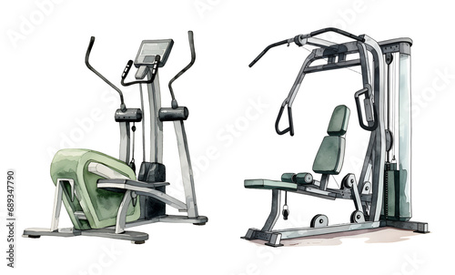 Fitness equipment, watercolor clipart illustration with isolated background.