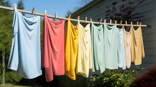 clothes hanging on a line outside to dry, laundry, clothes, colorful clothes, colors, laundry © MrJeans