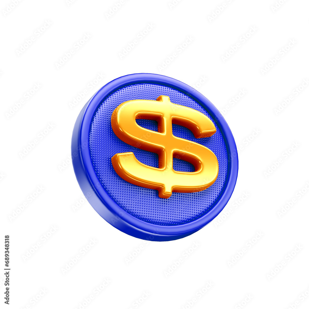 Obraz premium Coin 3D $ , Moeda 3D, Blue and Yellow