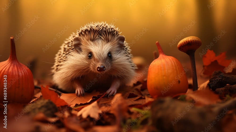Obraz premium Image of a hedgehog in the autumn forest.