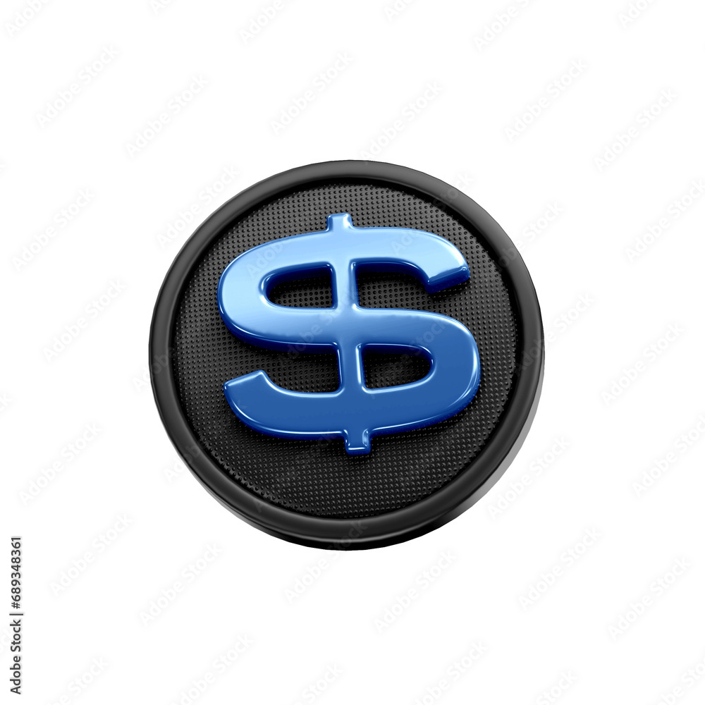Obraz premium Coin 3D $ , Moeda 3D, Black and Blue