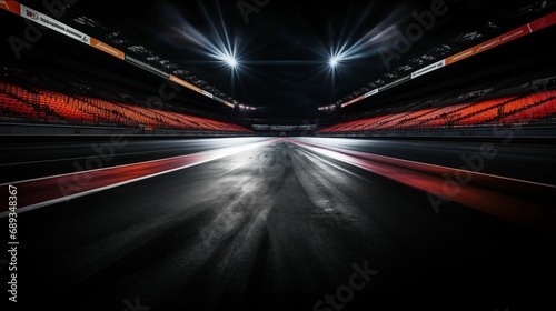 Image of a race track arena, dynamic glow on the asphalt. photo