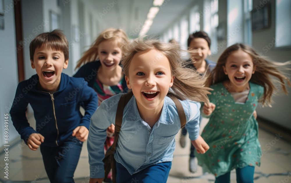 Fototapeta premium Kids running in a hallway