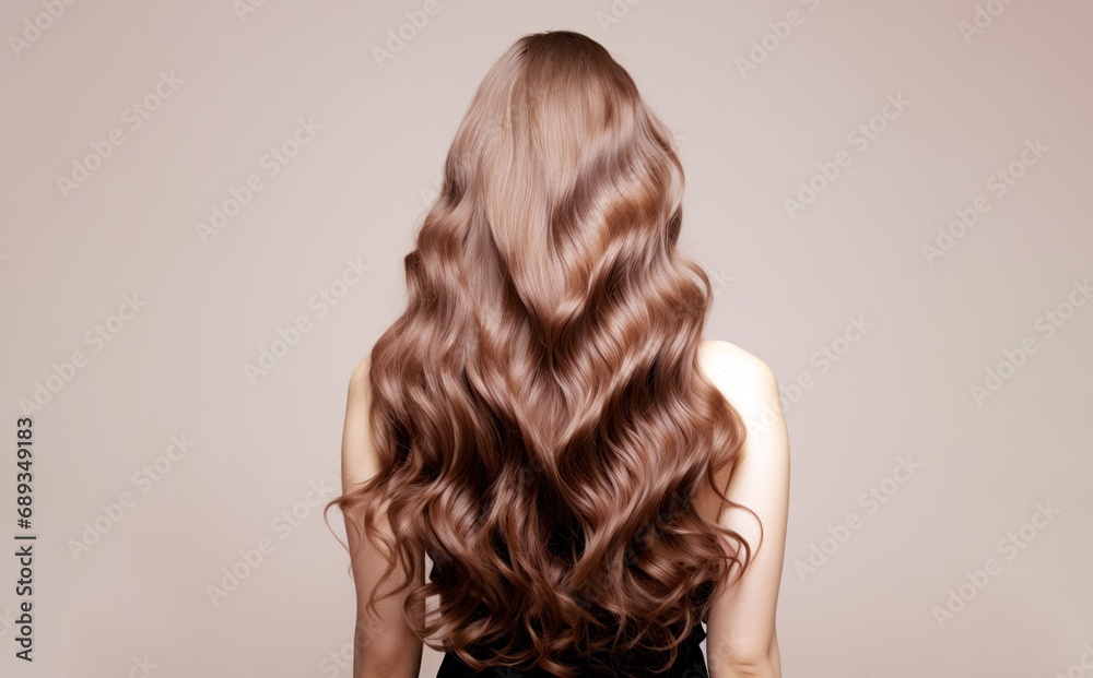 portrait of a beautiful long voluminous wavy brown hair on a girl, viewed from the back portrait of a beautiful long voluminous wavy brown hair on a girl, viewed from the back