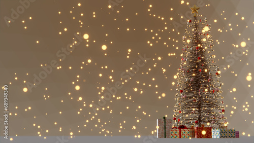 3d christmas tree decoration with light, glass ball and red ornaments on background bokeh of side flickering light bulbs garlands for family winter holiday. 4k Video Loop background