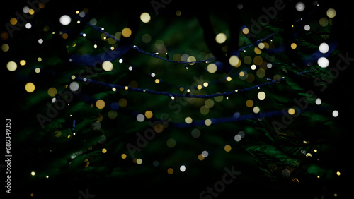 3d christmas tree decoration with light, glass ball and red ornaments on background bokeh of side flickering light bulbs garlands for family winter holiday. 4k Video Loop background