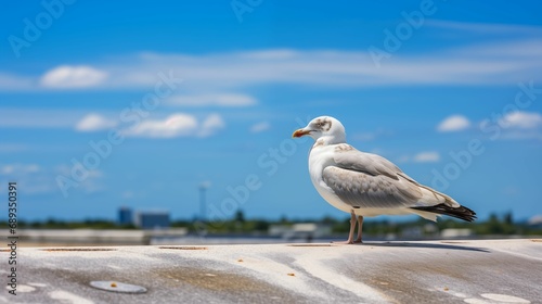 Image of seagull bird on a concrete roof.