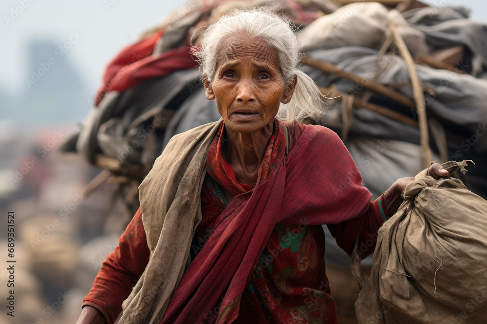 Indian Asian Granny portrait Poverty generative ai